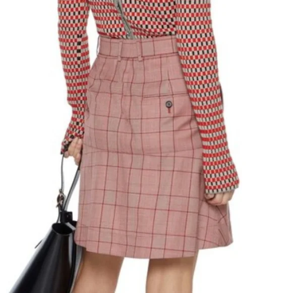 CALVIN KLEIN 205W39NYC Fluted Prince of Wales Red Plaid Mini Skirt It 44 - Picture 10 of 16